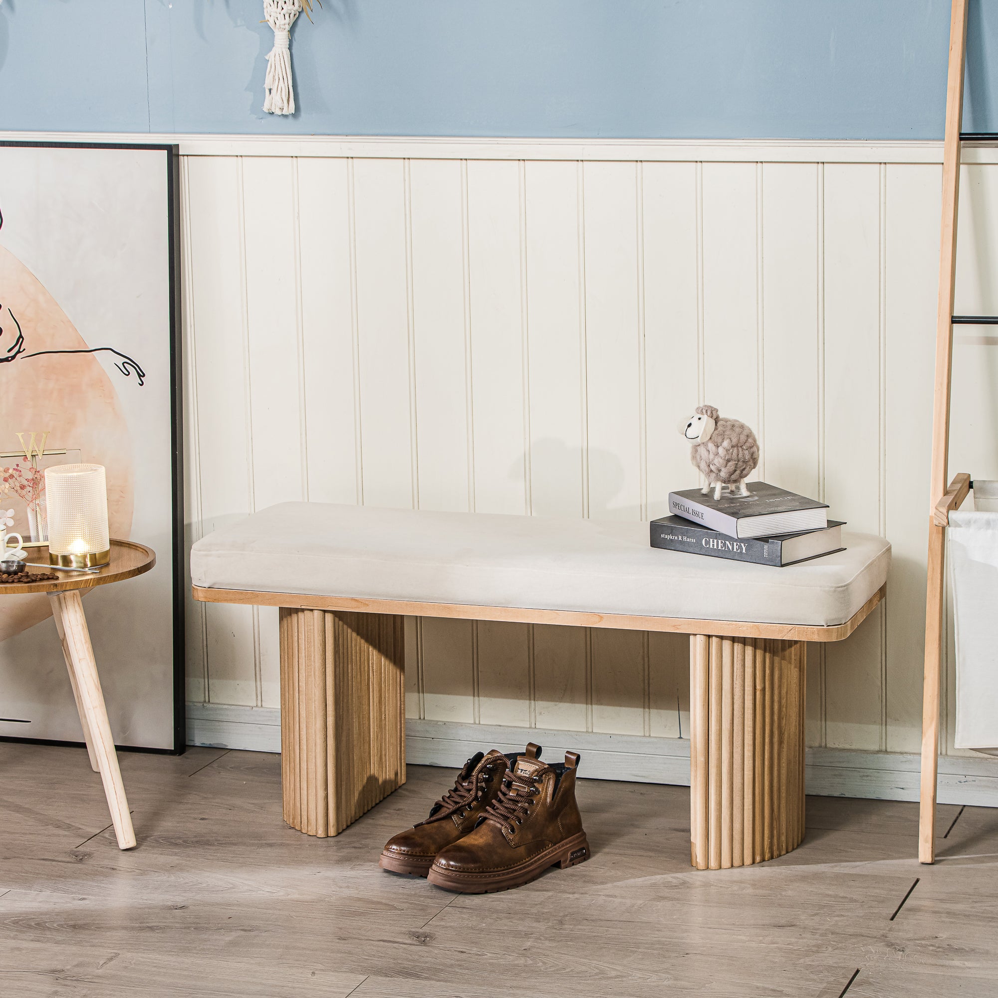 pireus-banc-en-bois-massif-et-velours-beige-nordlys