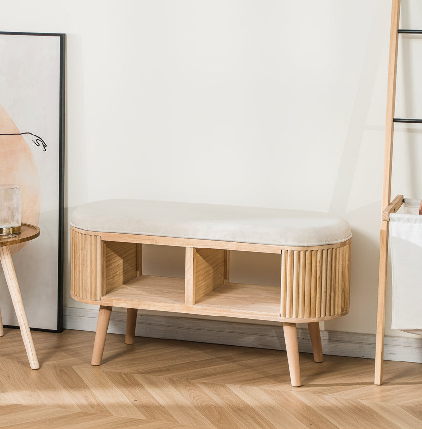 ISUMI - Solid Wood Storage Bench in Beige Velvet – Nordlys