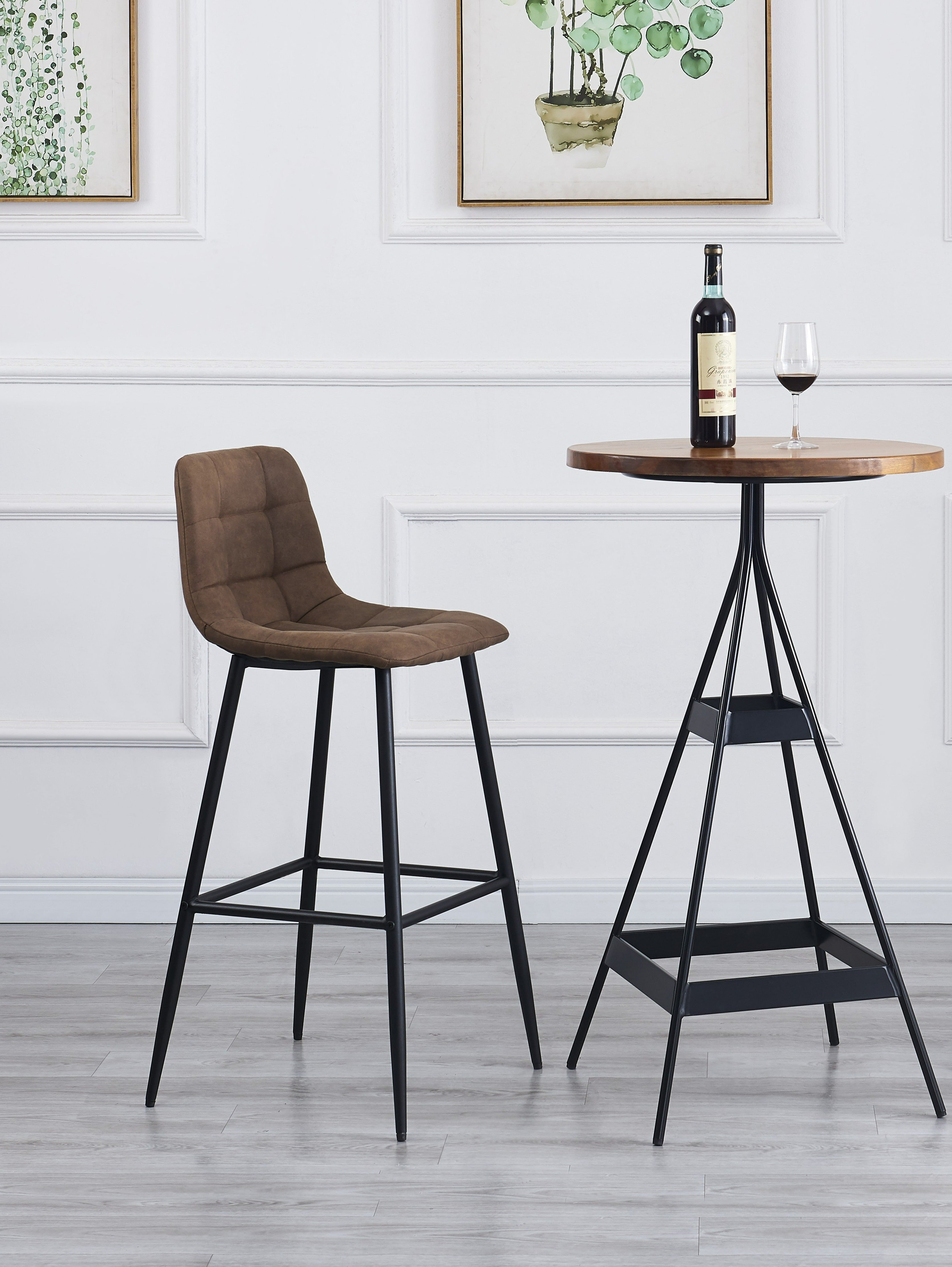 BJORN - Zestaw 2 stołków barowych z metalu i brązowej zamszowej tkaniny