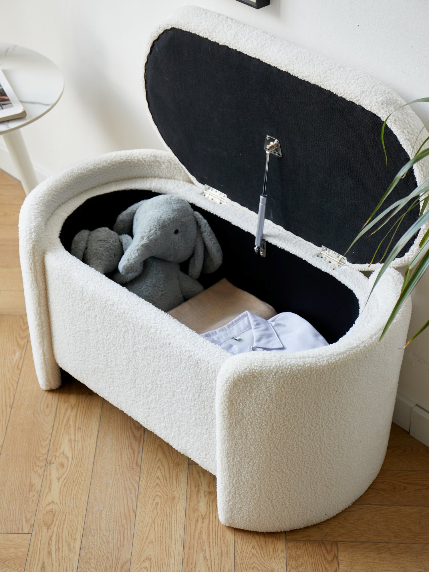 MOSS - Bench with White Bouclé Storage