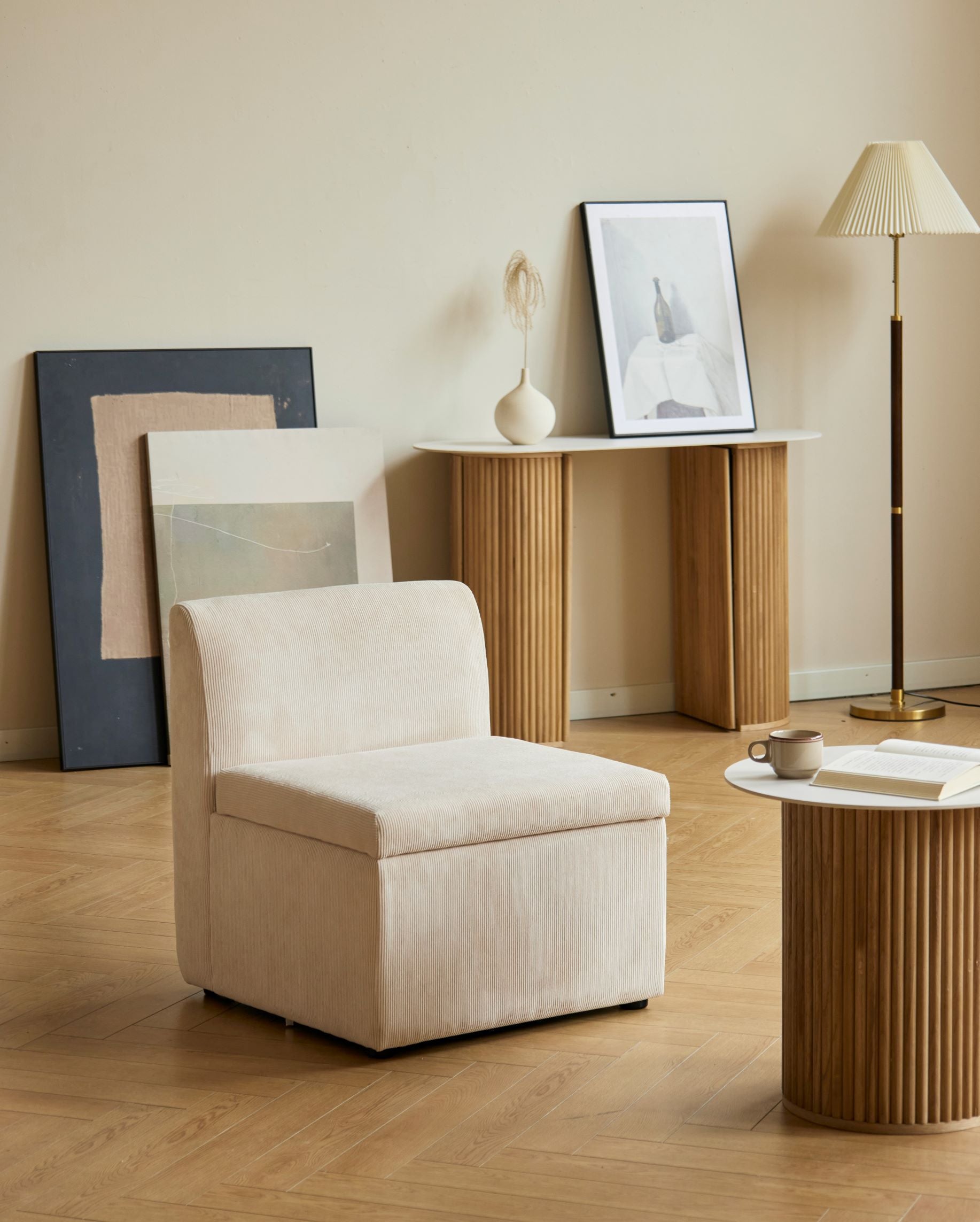 VARDE - Canapé modulable 1 personne en velours côtelé beige