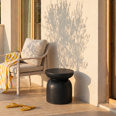HJORRING - Indoor/outdoor Black magnesite side Table / sofa end Table