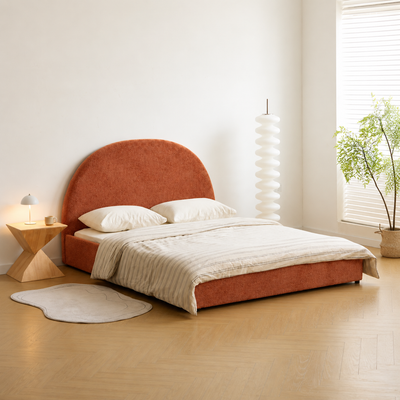 MARABA - Terracotta stoffen bed met opbergruimte 140 cm