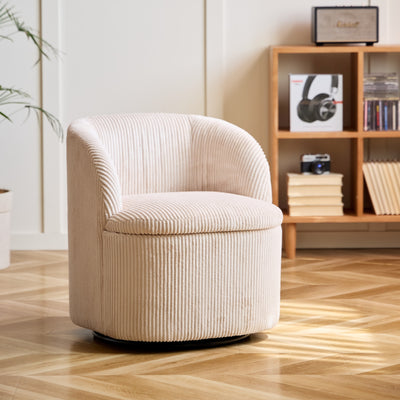 HALMSTAD - Poltrona girevole con pouf in tessuto beige