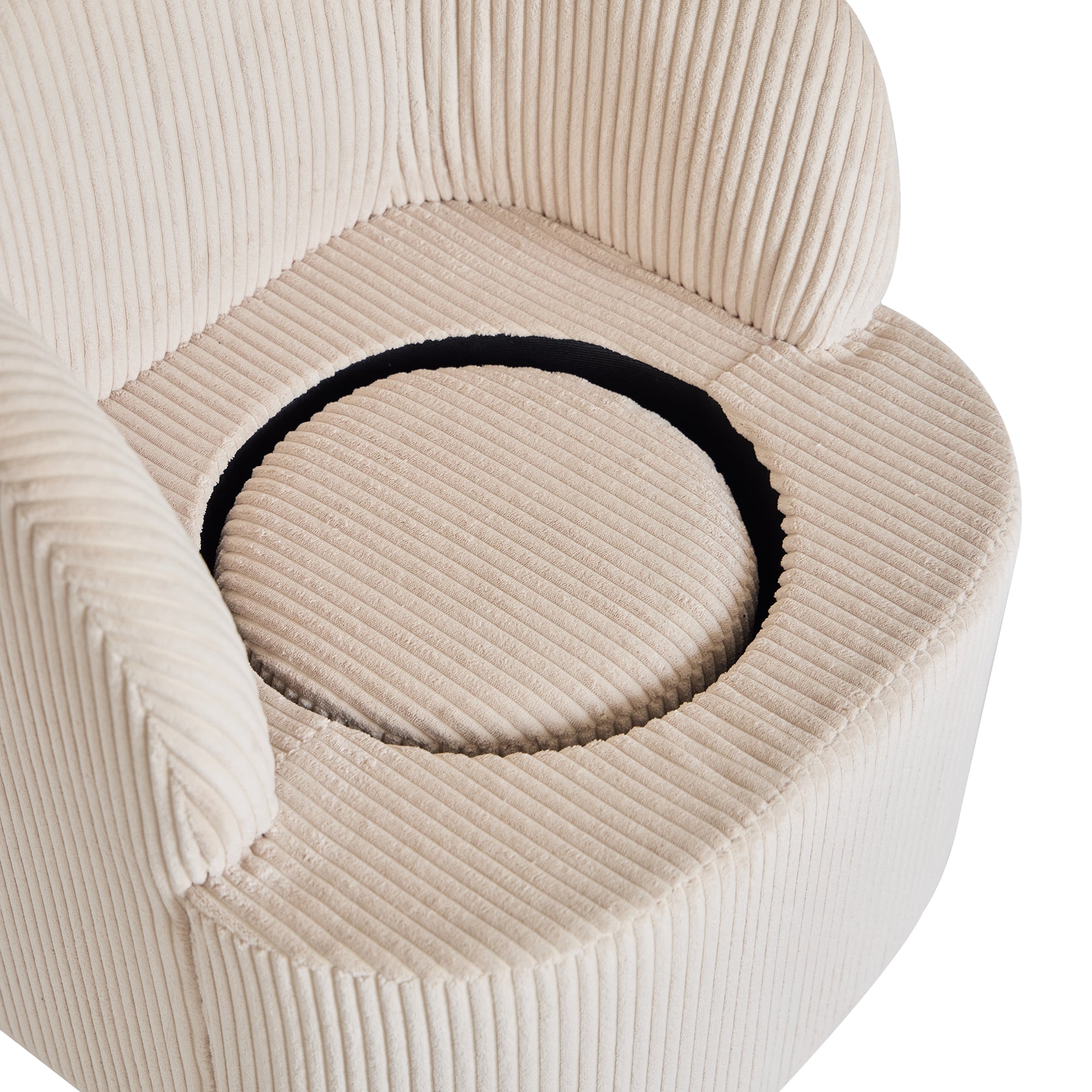 HALMSTAD – Obrotowy fotel wypoczynkowy i pufa z beżowej tkaniny