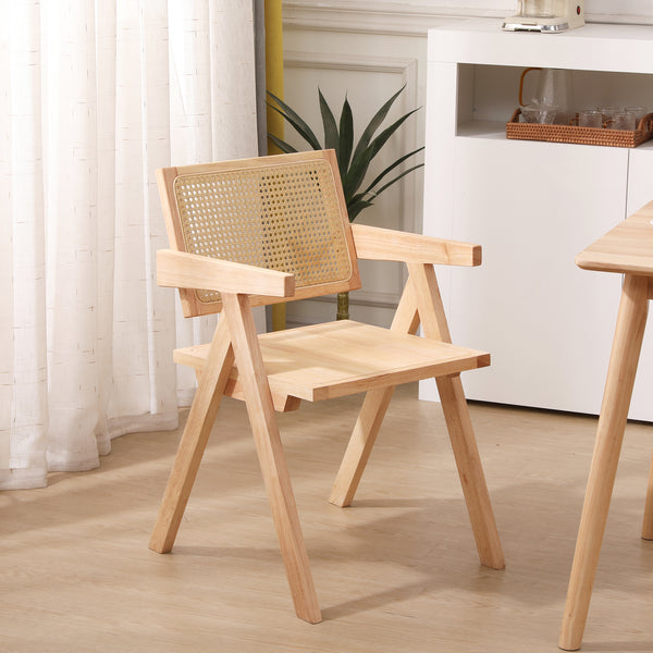 Fauteuil de table en bois et cannage naturel