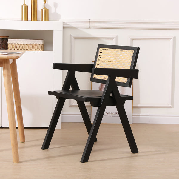 Fauteuil de table en bois et cannage noir