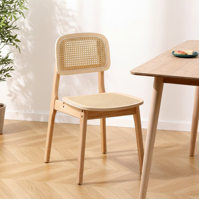 Set de 2 sillas de madera maciza y ratán natural