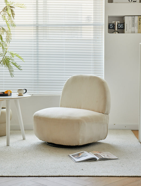 Fauteuil de salon pivotant swivel en velours côtelé beige