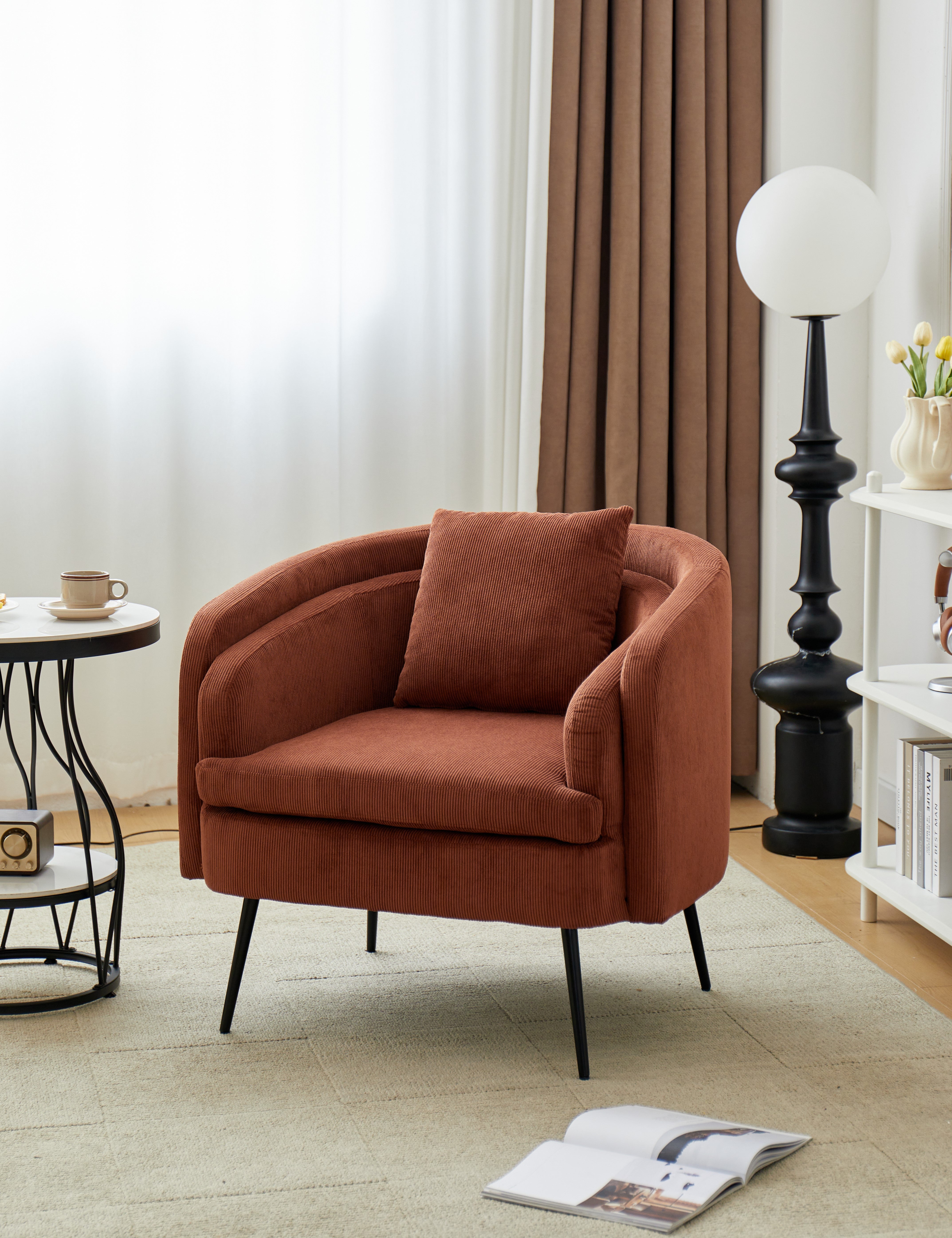 DUKE – Fotel salonowy z metalu i sztruksu w kolorze terakoty