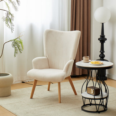 MALMO - Fauteuil van massief hout en beige fluweel