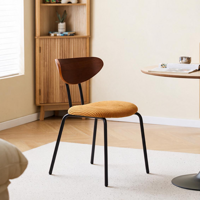 NIBE - Lot de 2 chaises de salle à manger en bois, métal et tissu jaune moutarde