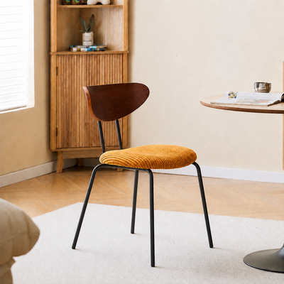 NIBE - Lot de 2 chaises de salle à manger en bois, métal et tissu jaune moutarde