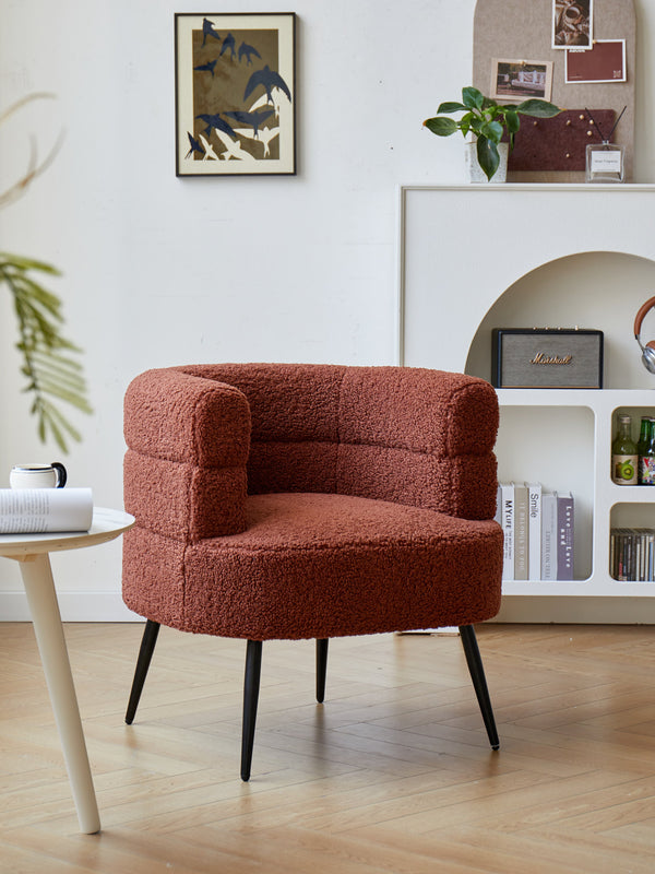 Fauteuil de salon en métal et bouclettes terracotta