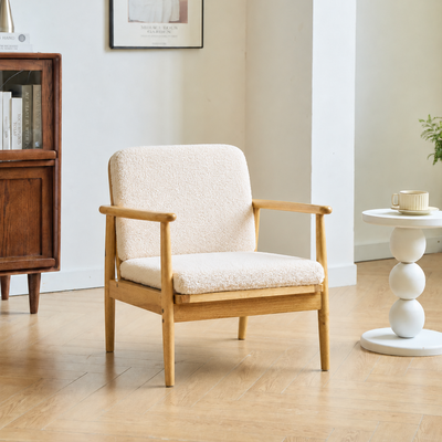 SURABAYA - Poltrona in legno massello e bouclé bianco