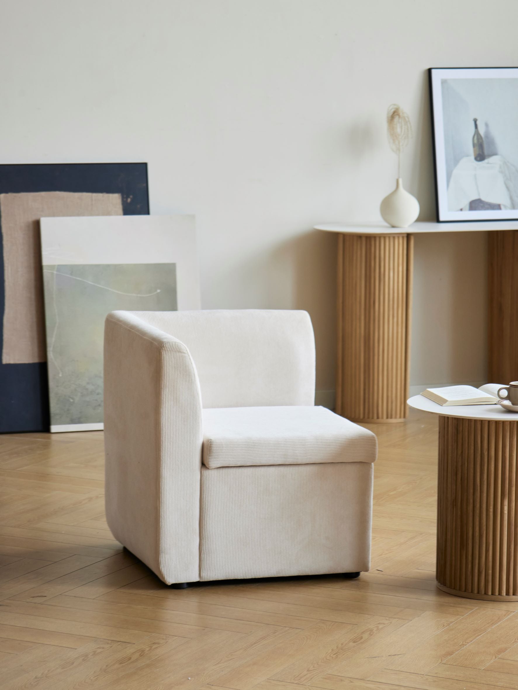 VARDE – Modułowa sofa narożna dla jednej osoby z beżowego sztruksu