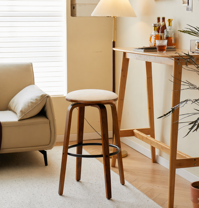 TABMORENO - Set van 2 barkrukken in essen en beige fluweel