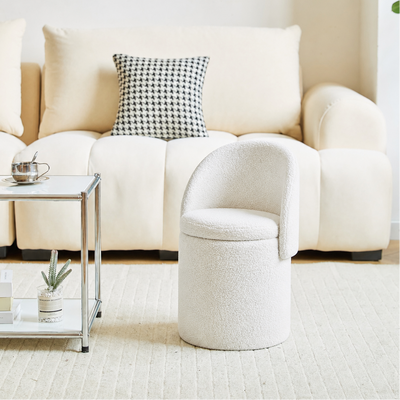 UMEA - Pouf contenitore con schienale in bouclé bianco