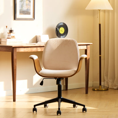 KOLDING - Silla de escritorio en madera y terciopelo beige