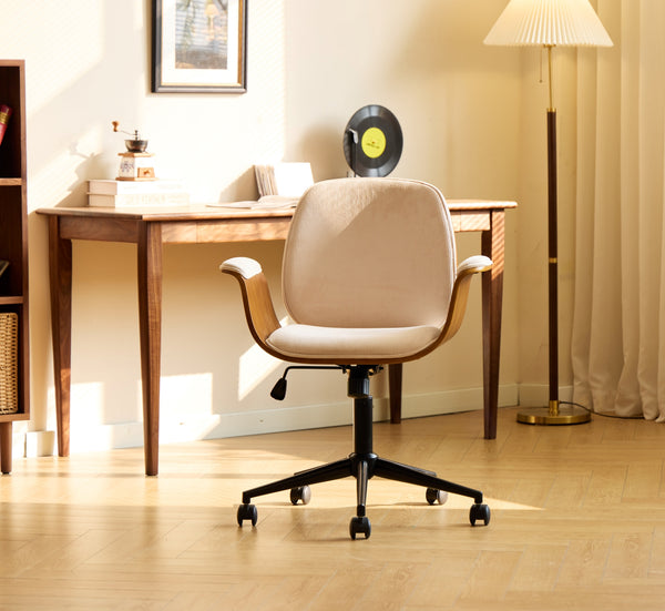 KOLDING - Chaise de bureau en bois et velours côtelé beige