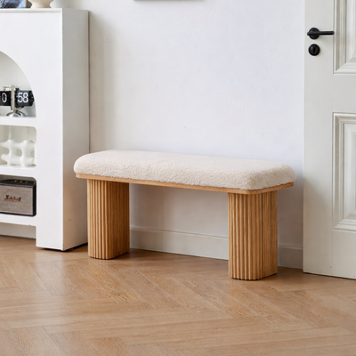 PIREUS - Panca in legno massello e bouclé bianco
