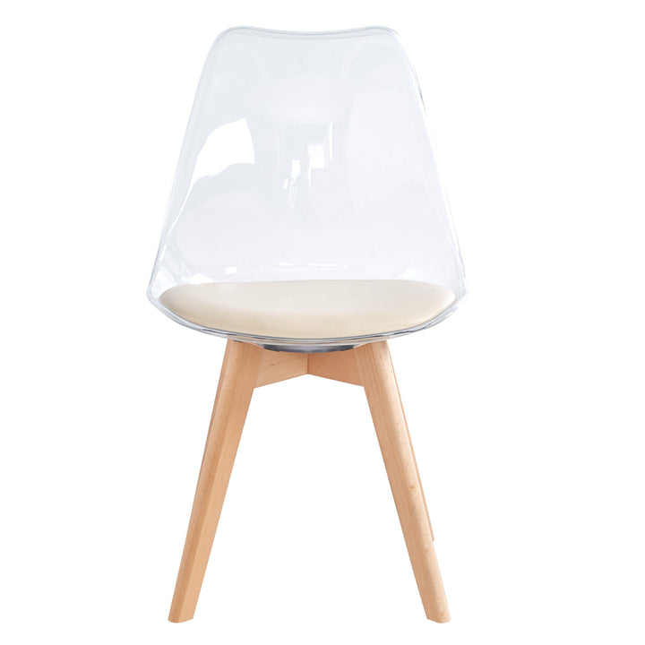 Lot de 4 chaises transparentes avec pieds en bois et assise beige