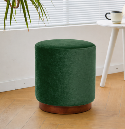 SOKA - Pouf in velluto verde con base in legno massello