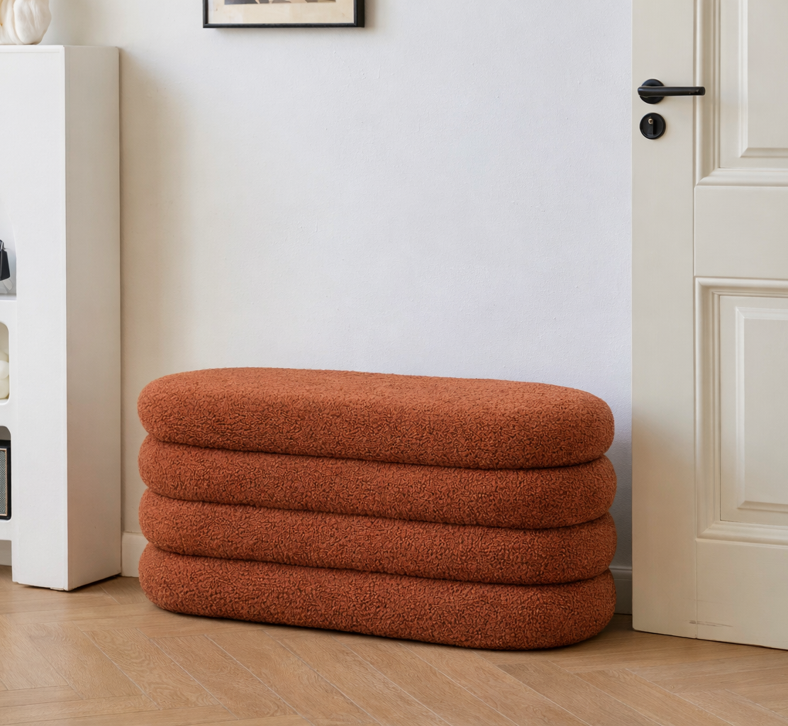 UPPSALA – Ławka z schowkiem, bouclé w kolorze terakoty