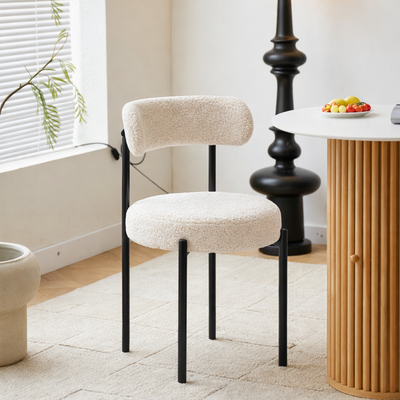 LARS - Set di 2 sedie scandinave in metallo e tessuto bouclé bianco