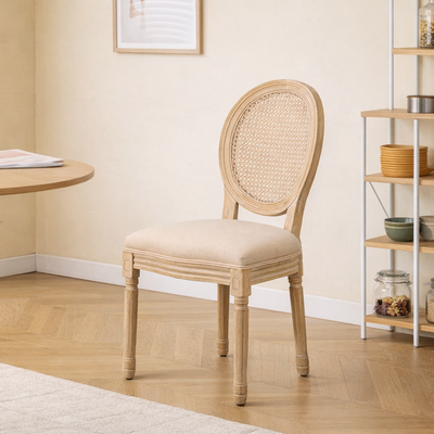RICHELIEU - Set di 2 sedie in legno e paglia di Vienna con seduta in tessuto beige