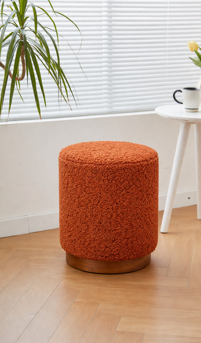 SOKA - Pouf in tessuto bouclé terracotta con base in legno