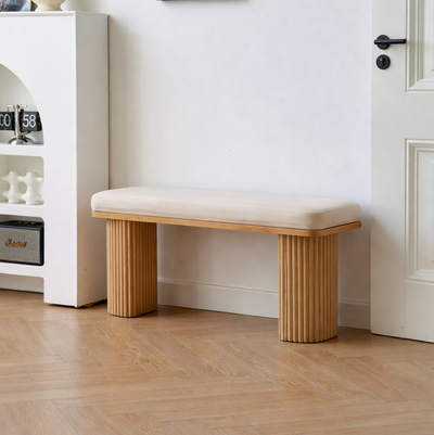 PIREUS - Panca in legno massello e velluto beige