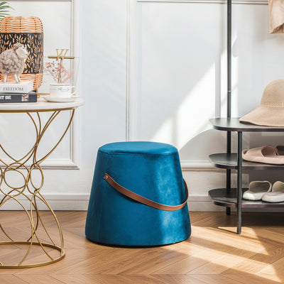 Pouf in velluto blu con corda