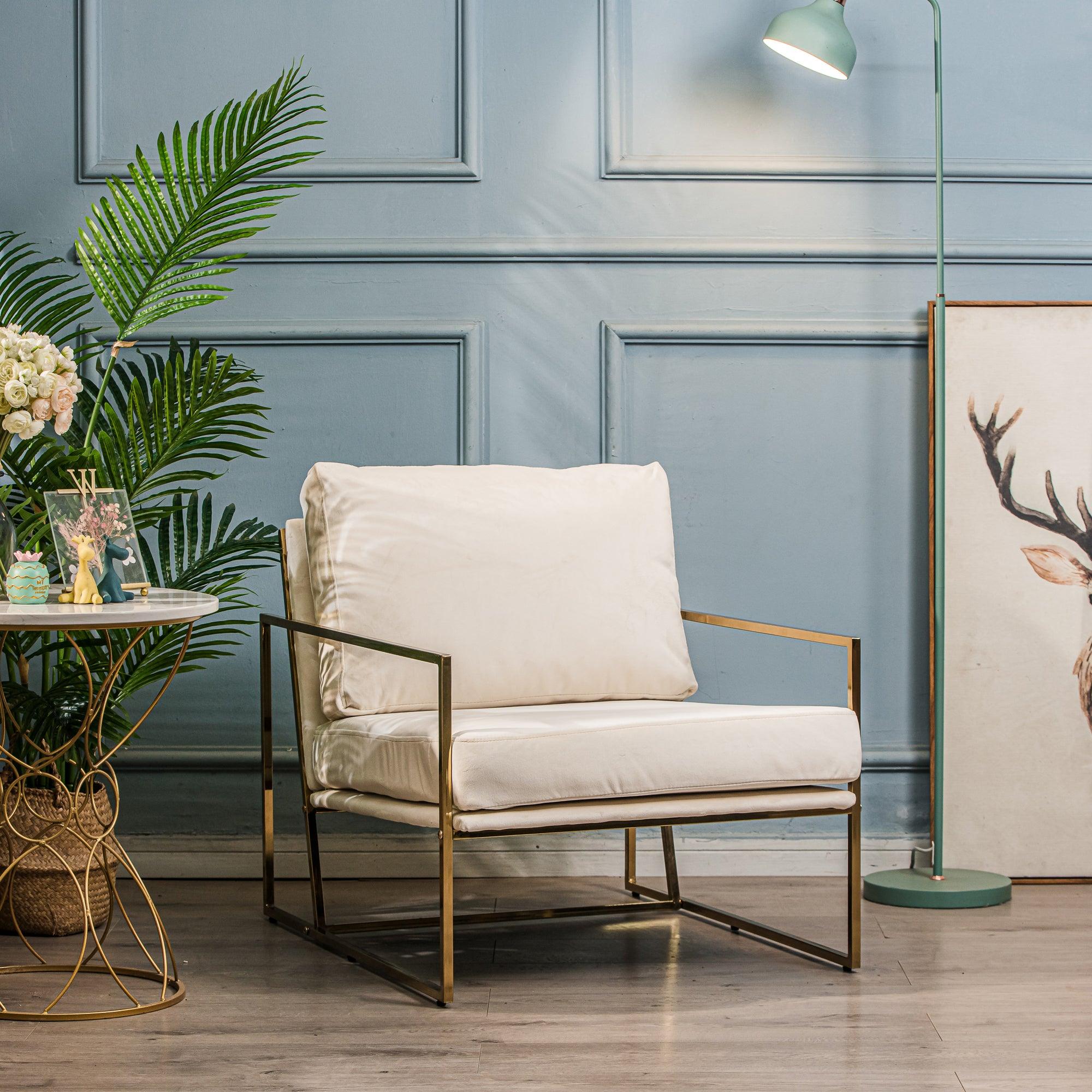 Fotel salonowy z metalu i beżowego aksamitu