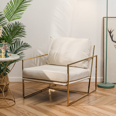 VIBORG - Poltrona in metallo e velluto beige