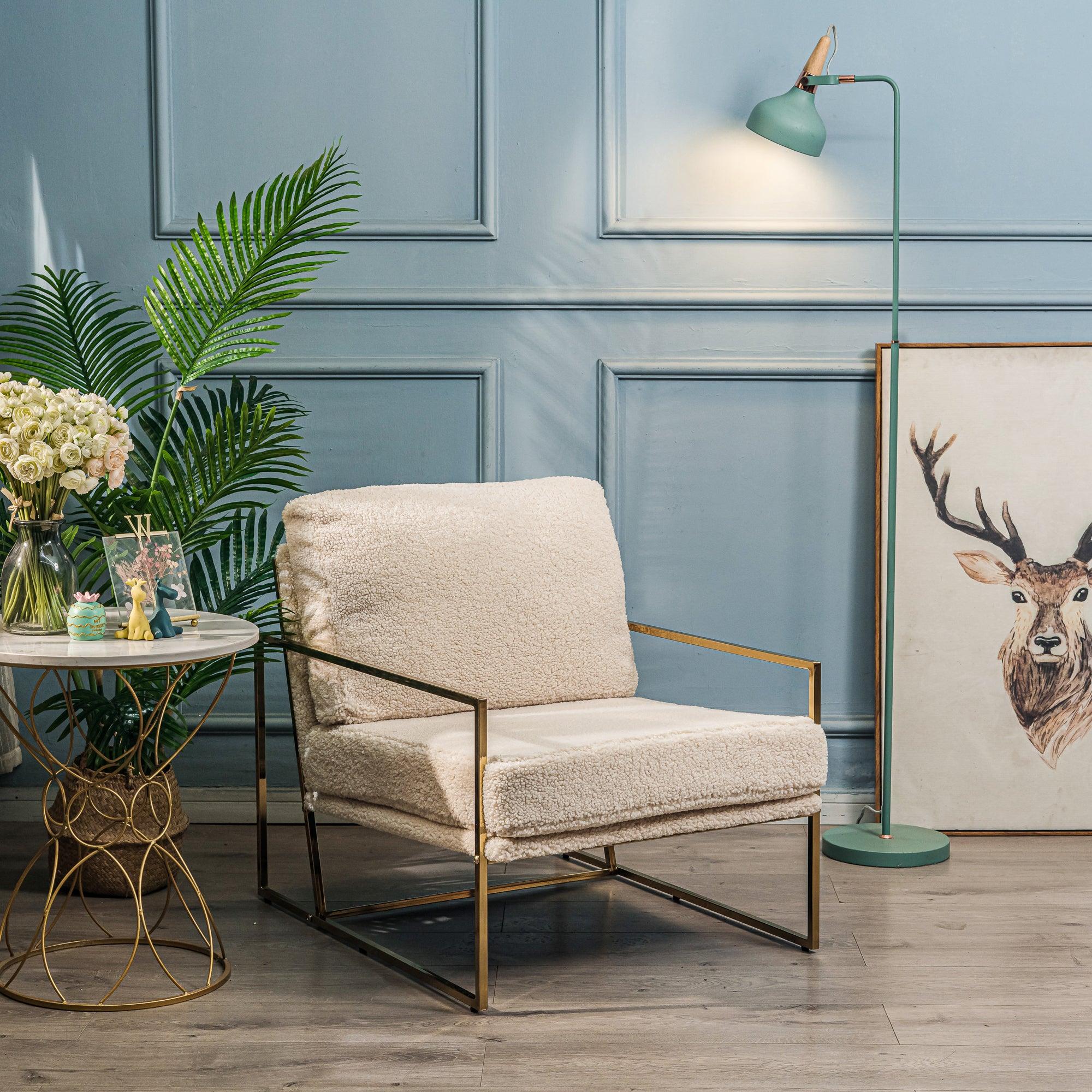 Fotel salonowy z metalu i białych pętelek