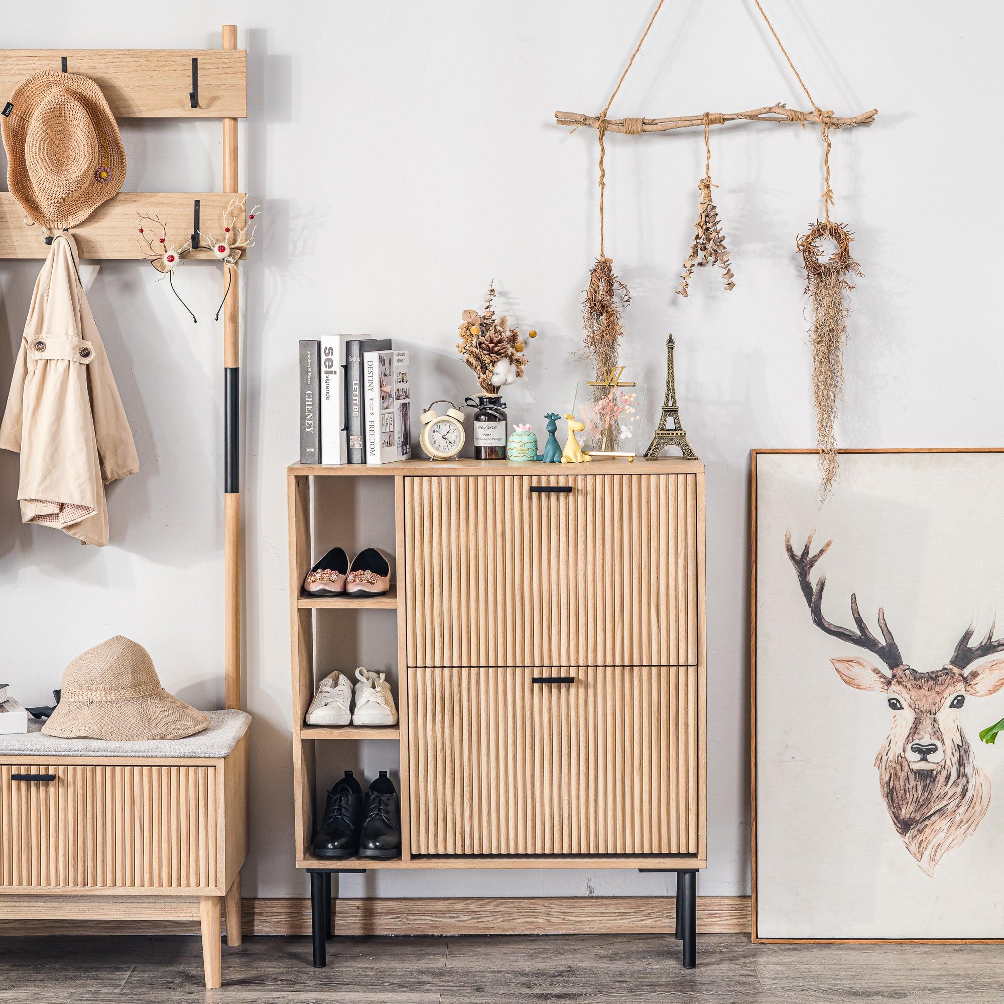 Szafka na buty z 2 szufladami, wykonana z drewna i metalu