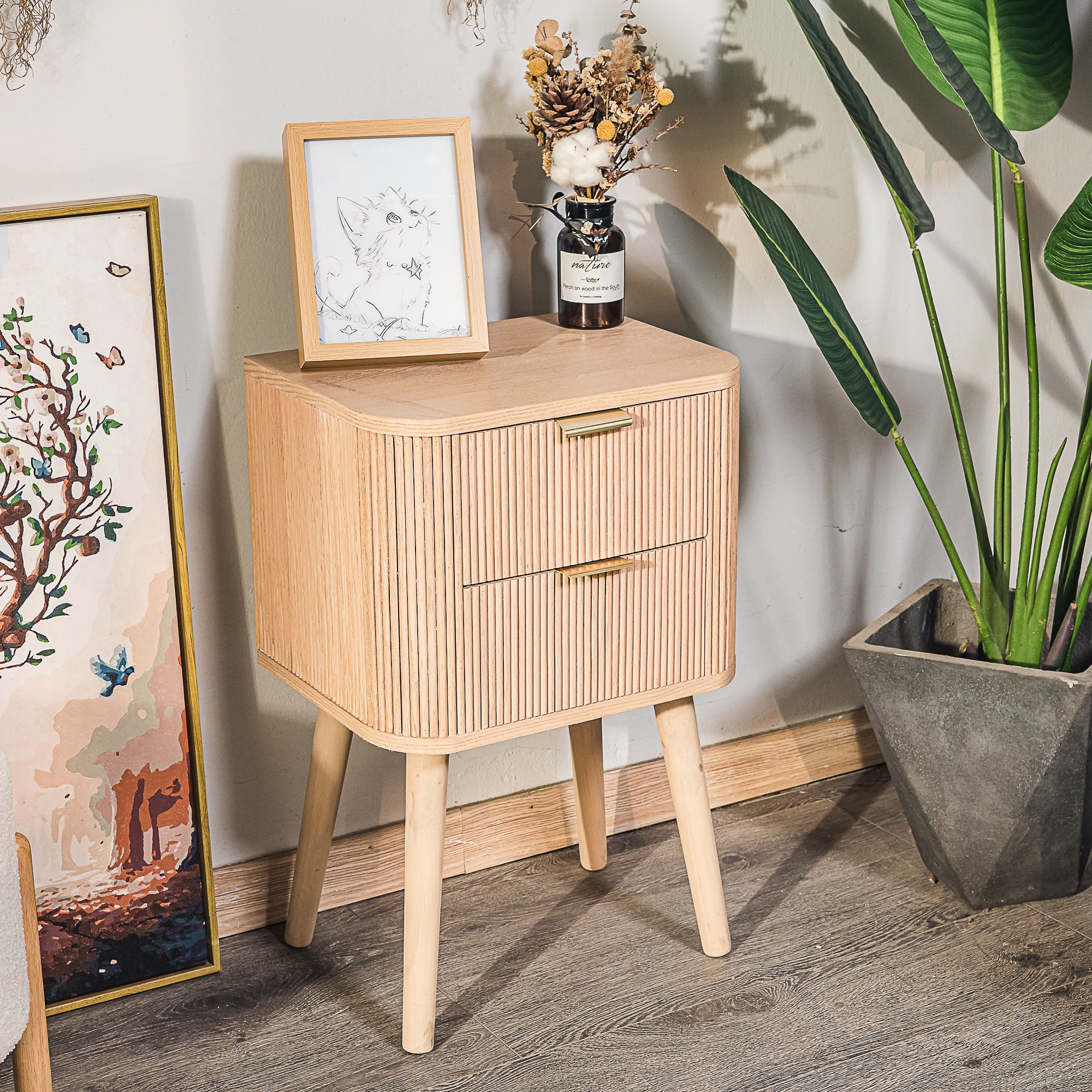BALI - Szafka nocna z 2 szufladami z naturalnego drewna