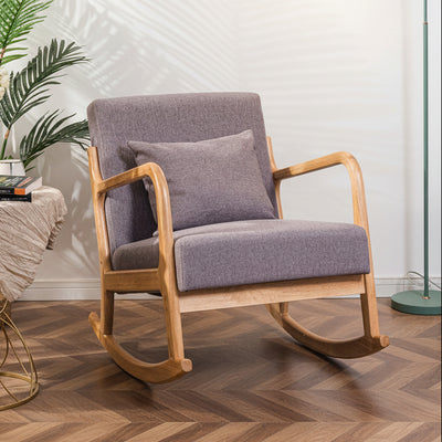 Rocking chair en bois massif et tissu gris