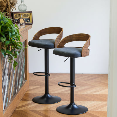 Lot de 2 tabourets de bar en bois et simili noir