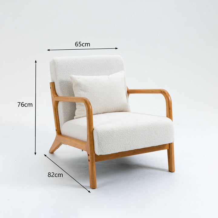 Fauteuil de salon en bois massif et bouclettes blanches