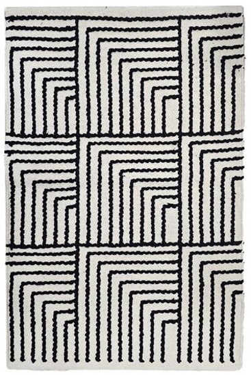 KEVO – prostokątny dywanik bawełniany z beżowymi i czarnymi wzorami, 120 x 180 cm