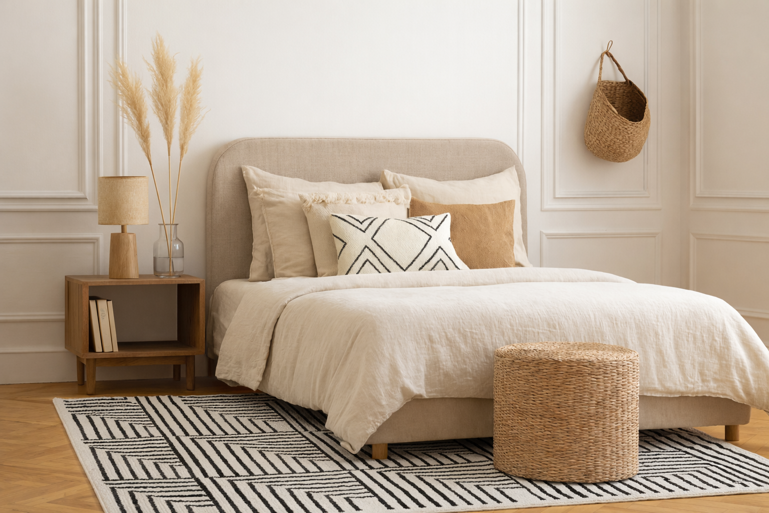 KEVO – prostokątny dywanik bawełniany z beżowymi i czarnymi wzorami, 120 x 180 cm