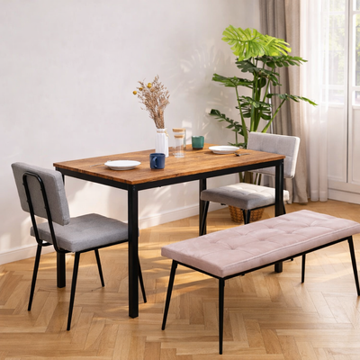 NEWPORT - Eettafel voor 4 personen van metaal en bruin hout L120