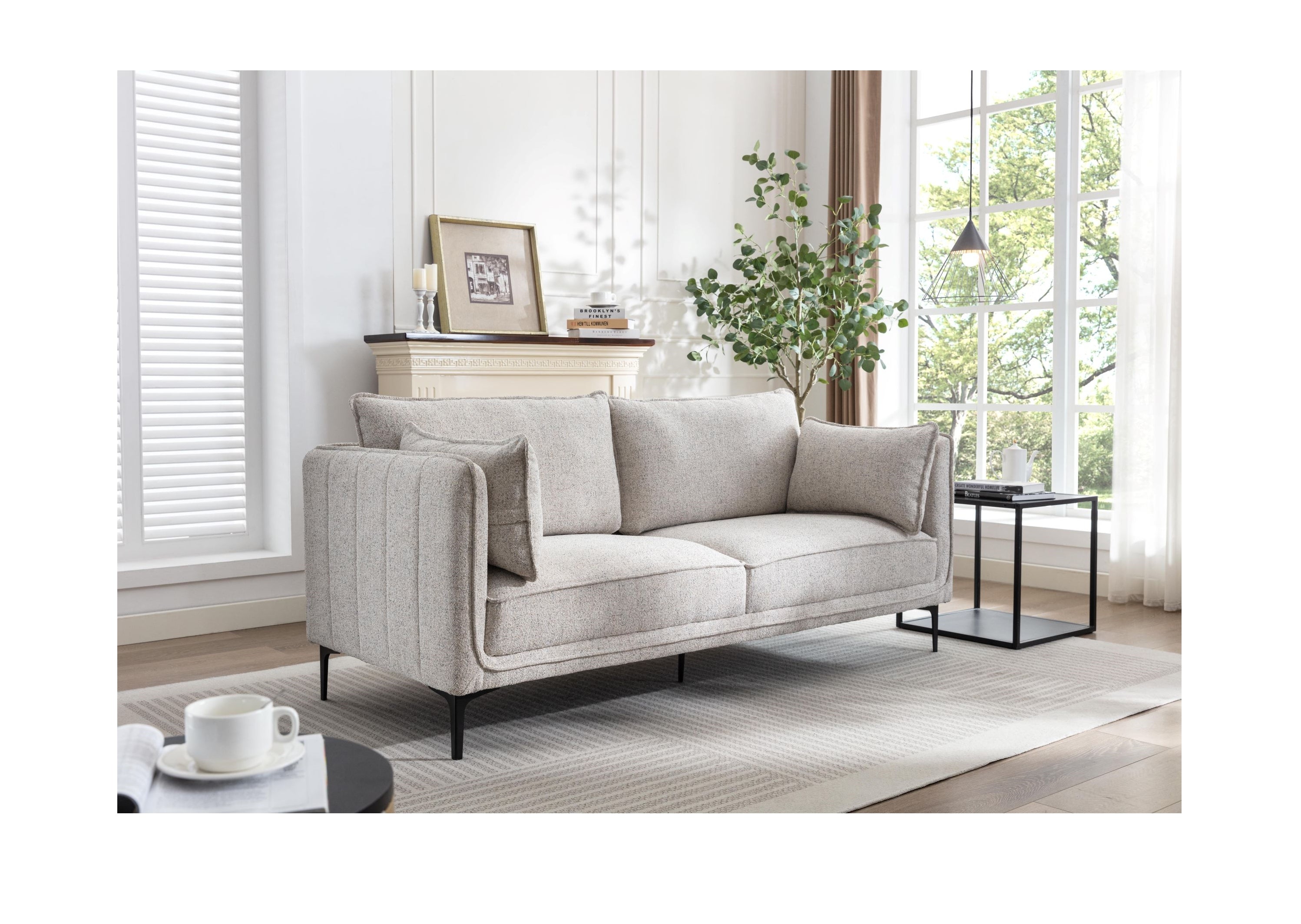 NUUK – 3-osobowa sofa z metalu i szarej tkaniny