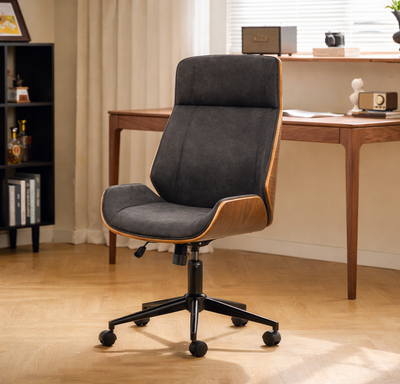 VICTORIA - Chaise de bureau en bois et suèdine noir