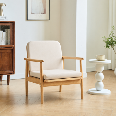 SURABAYA - Poltrona per la zona living in legno massello e tessuto beige