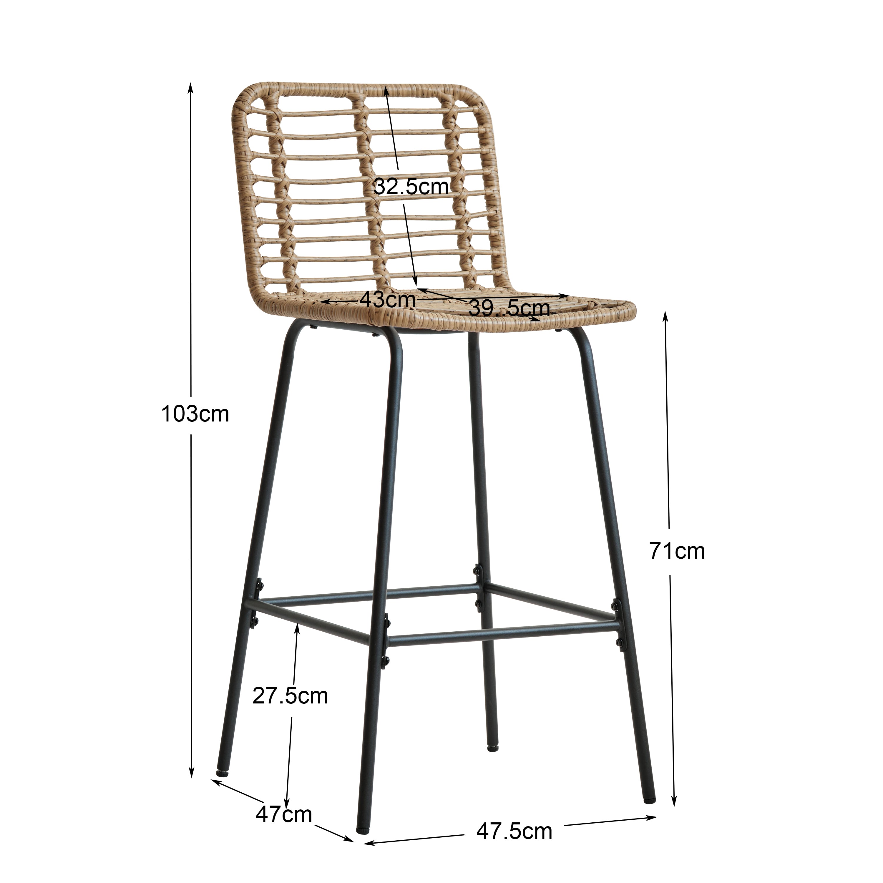 BANGKOK – Zestaw 2 stołków barowych z metalu i rattanu