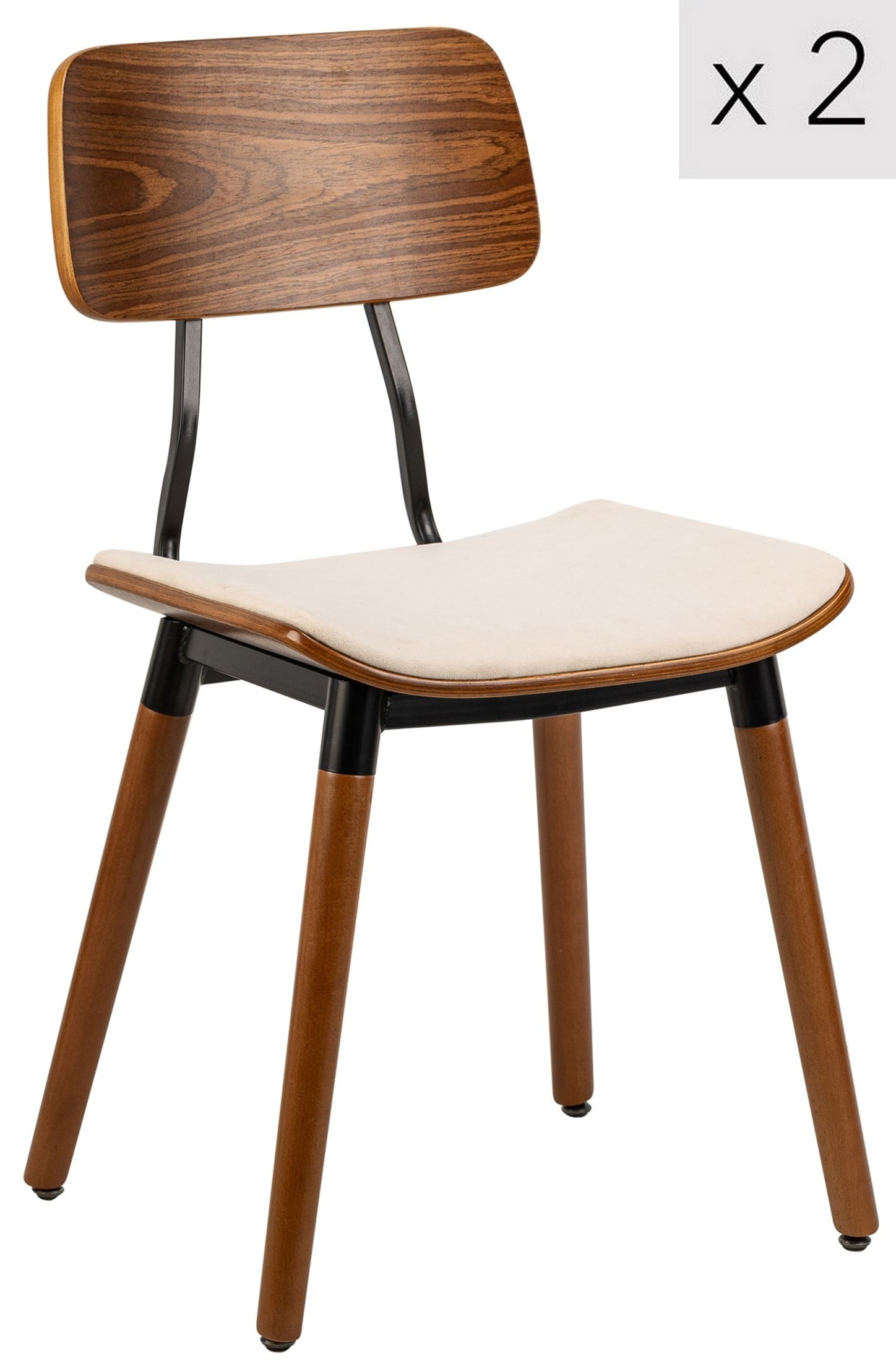 VICTORIA - Lot de 2 chaises en bois et velours beige