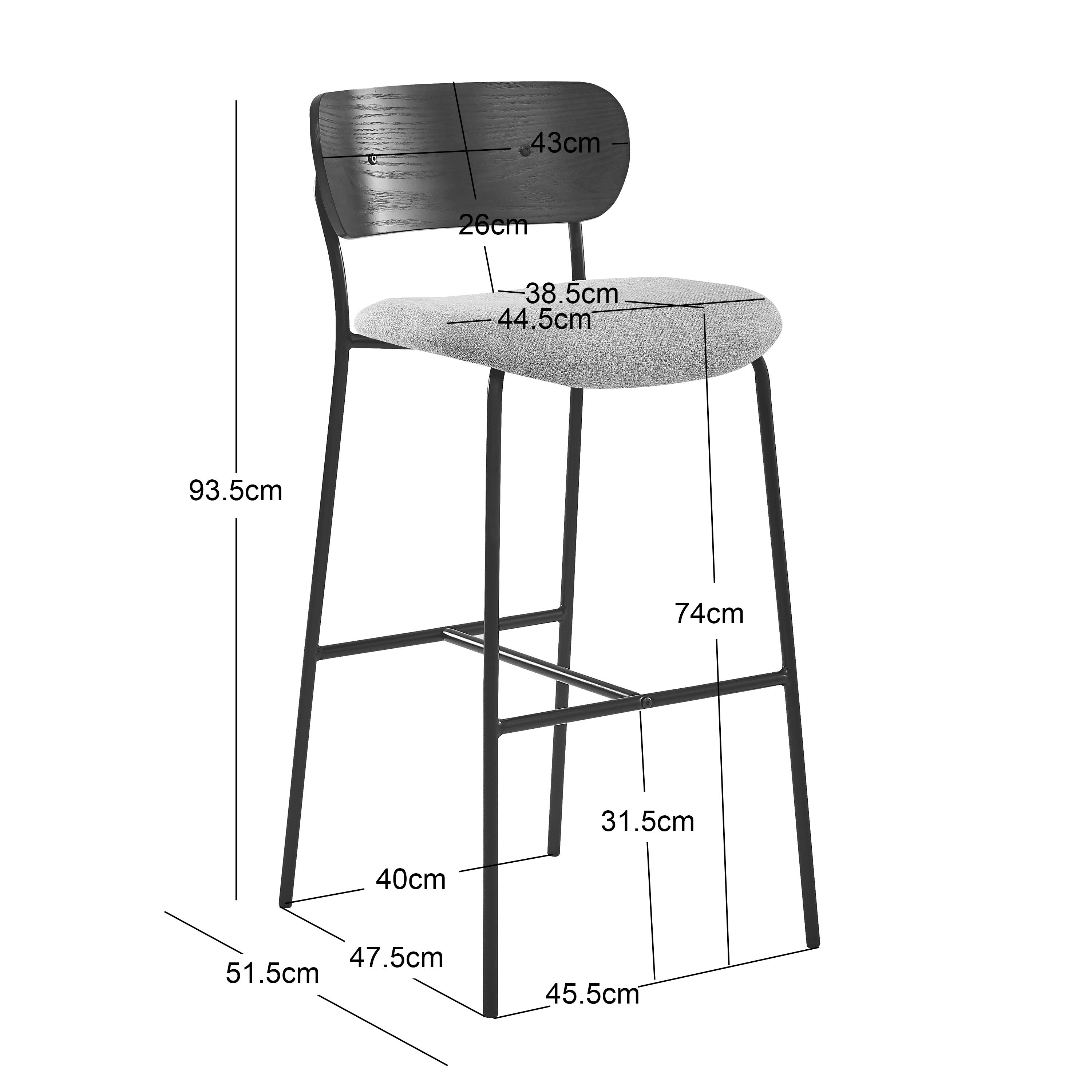 Zestaw 2 stołków barowych z metalu i jesionu, obicie w kolorze szarym